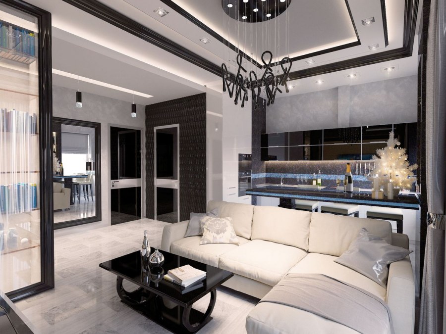 Натяжные потолки в зал в стиле арт деко