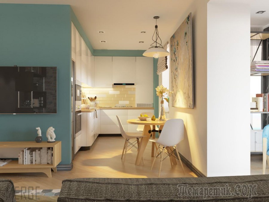 Комбинирование темных и светлых обоев в гостиной