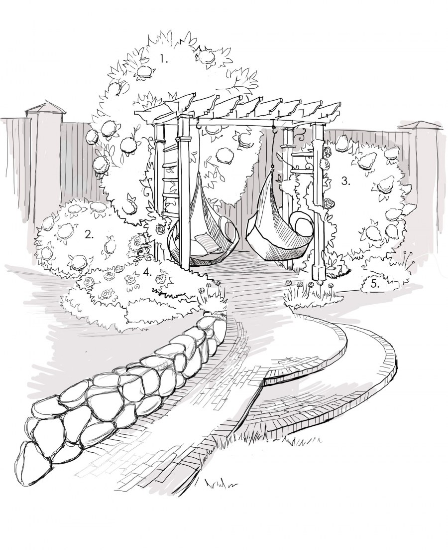 Ландшафт сада карандашом