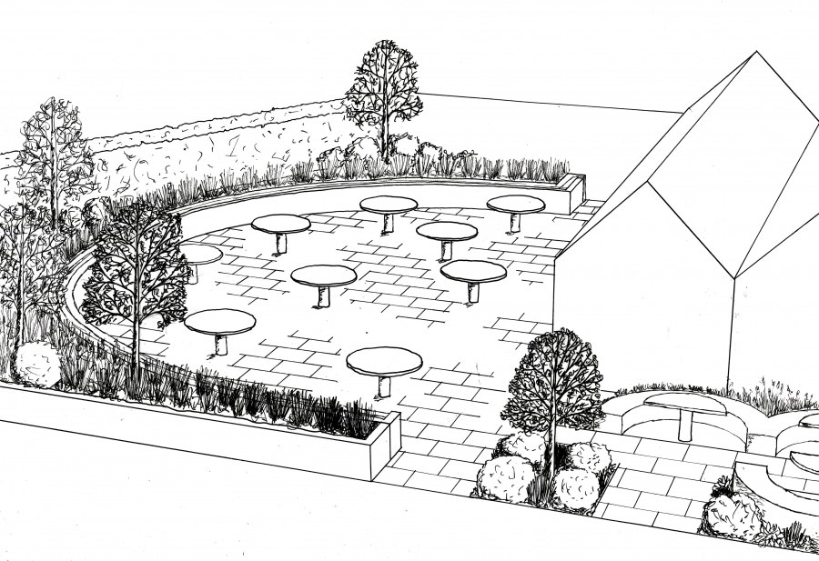 Ландшафт сада карандашом