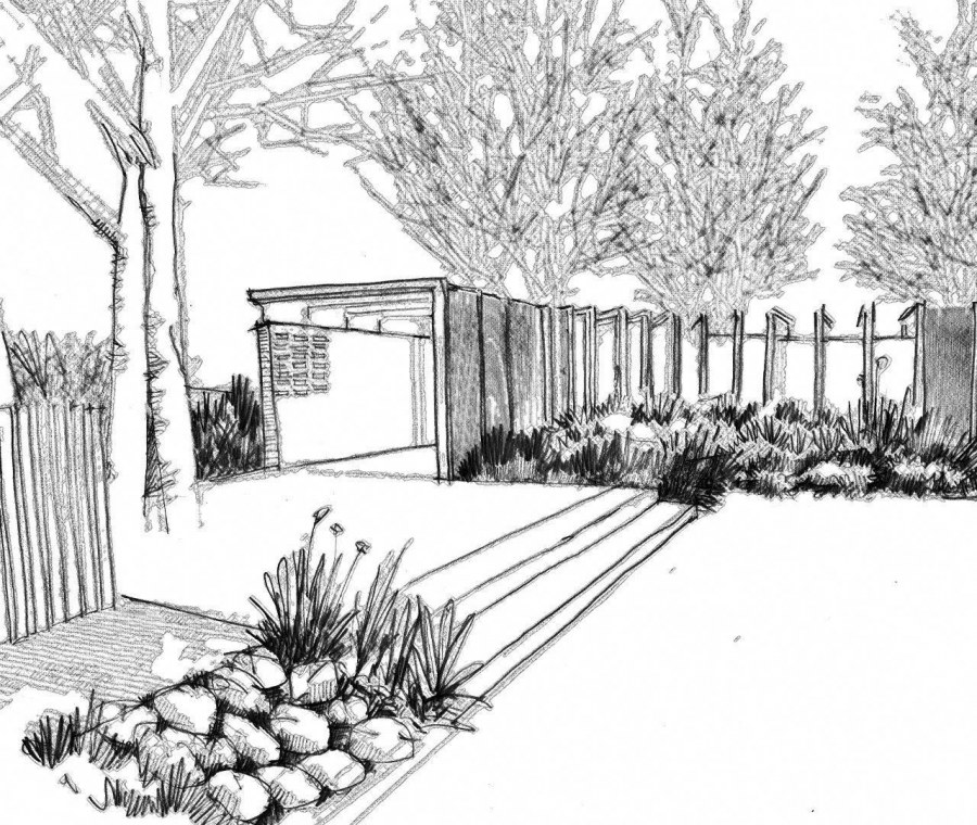Ландшафт сада карандашом