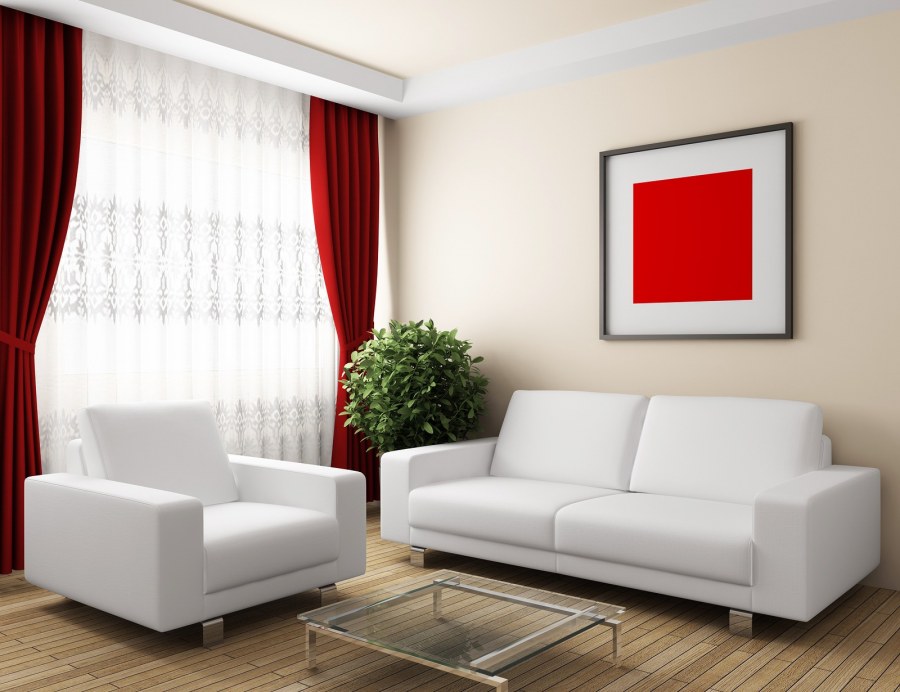 Красно белый интерьер гостиной