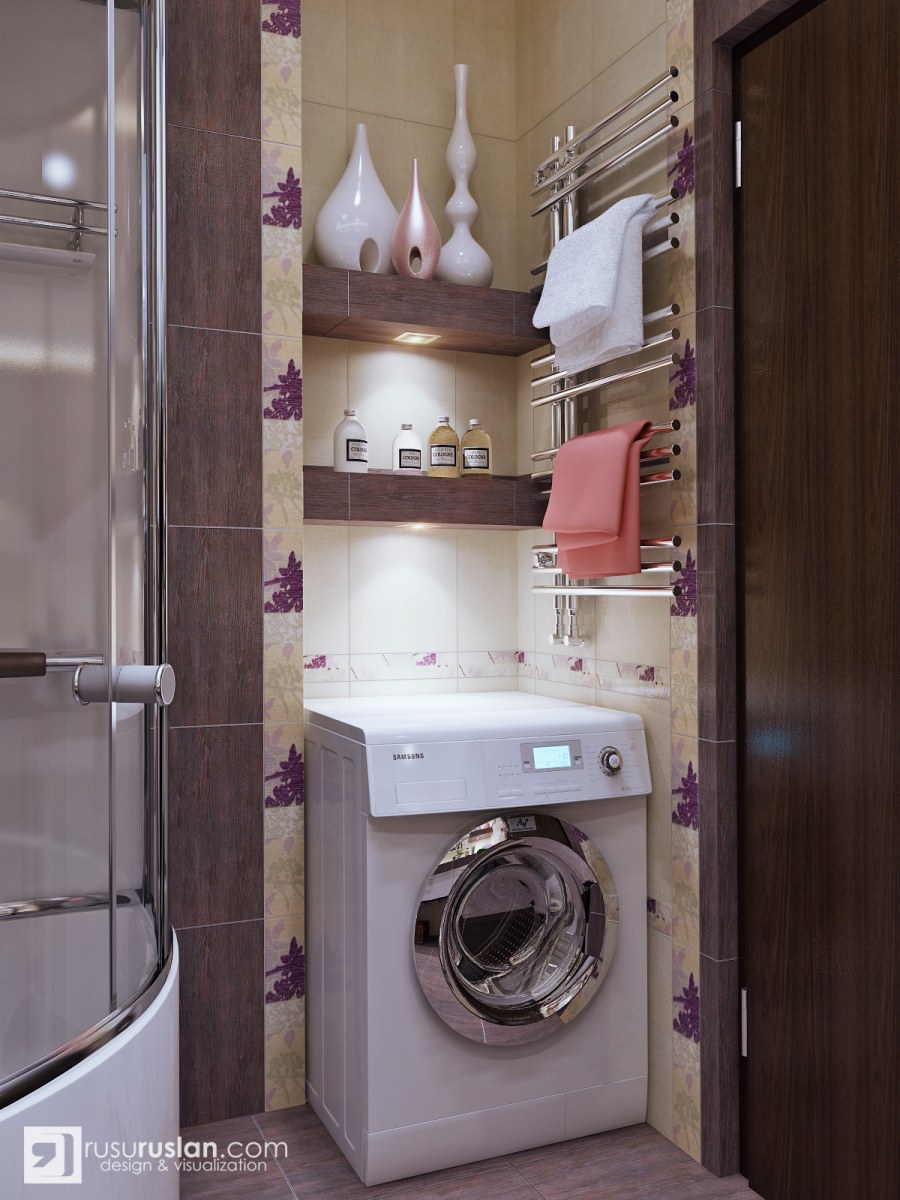Душевая кабина и стиральная машина в пенале