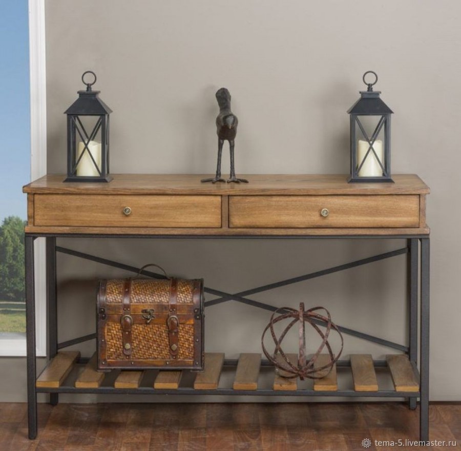 Консольный стол металл и дерево