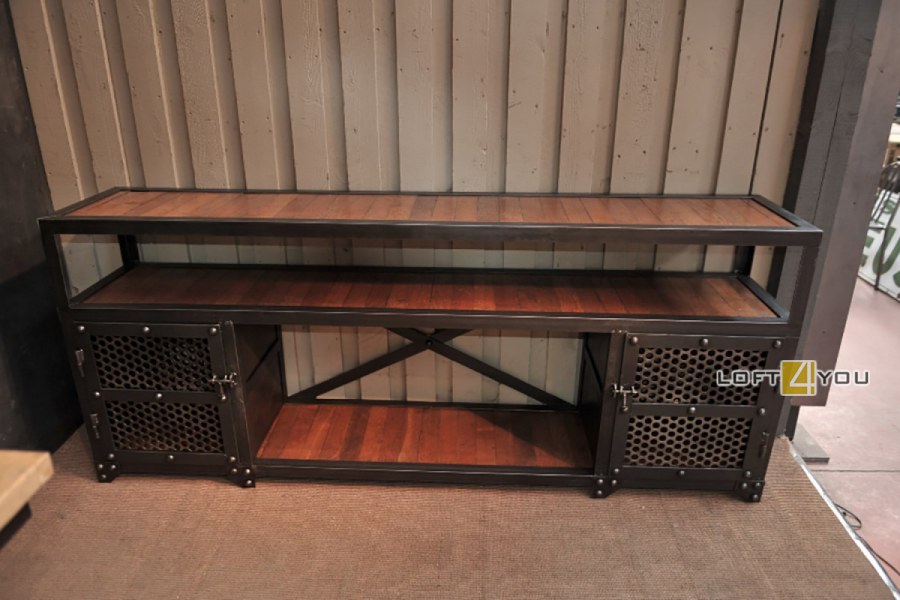 Тумба под телевизор из металла и дерева