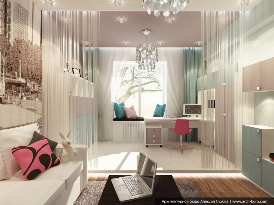 Зонирование спальни и детской