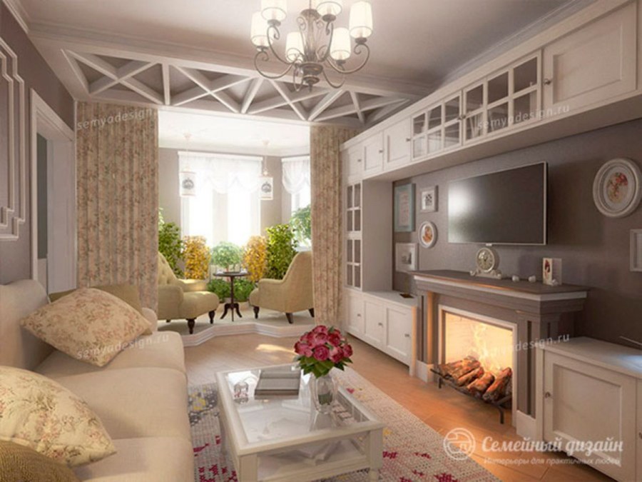 Гостиная Прованс в двухкомнатной квартире