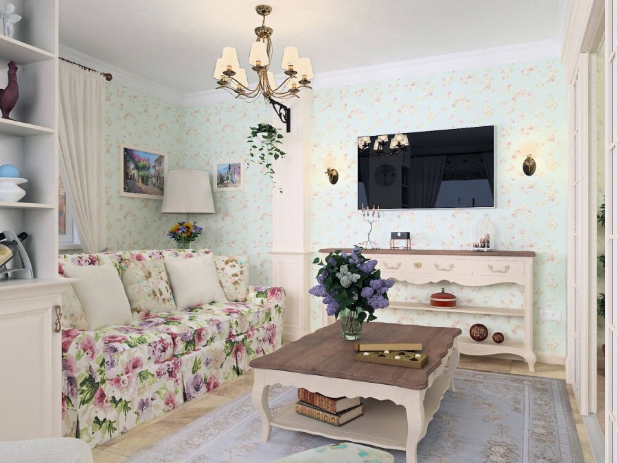 Гостиная в стиле Прованс в квартире 20 кв.м