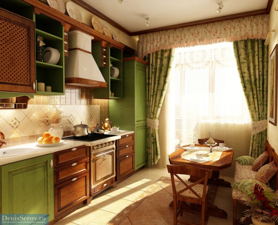 Кухня в стиле Прованс в коричневом цвете