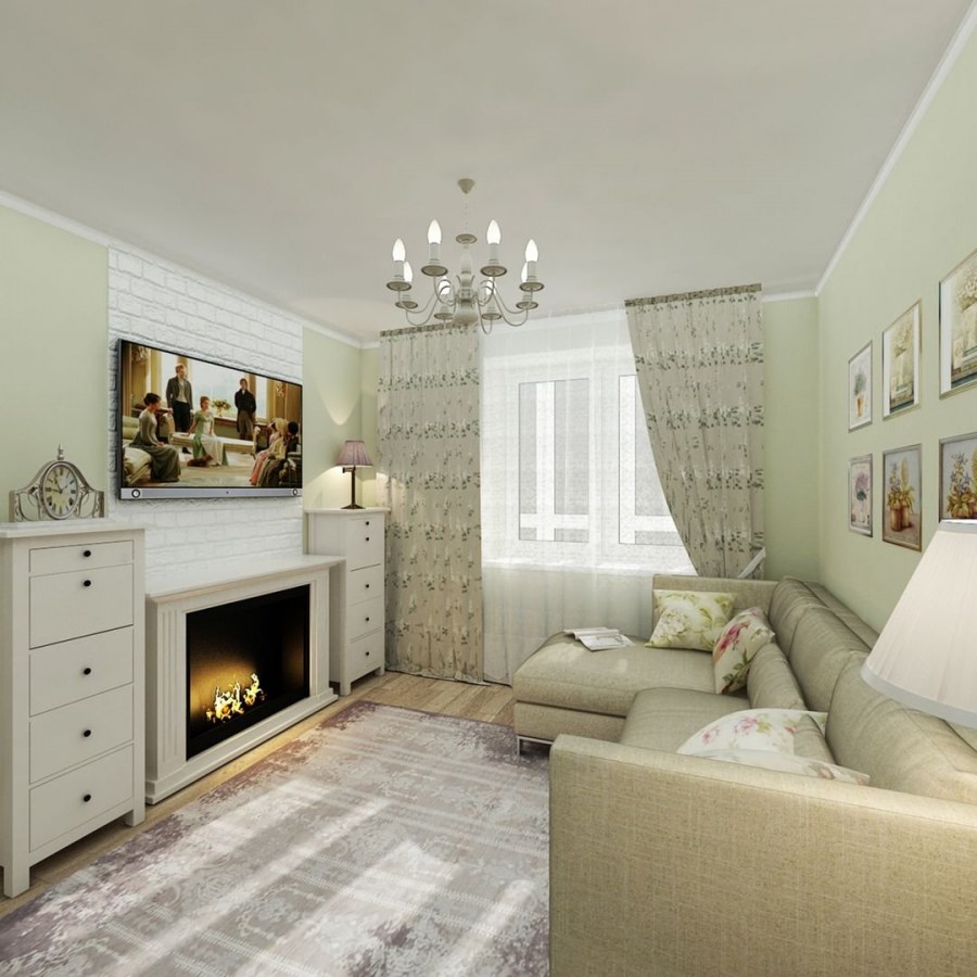 Гостиная в стиле Прованс в квартире 20 кв.м