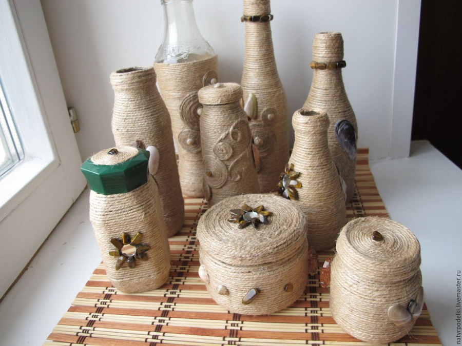 Бутылки декорированные шпагатом