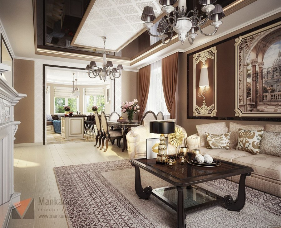 Гостиная в загородном доме в классическом стиле