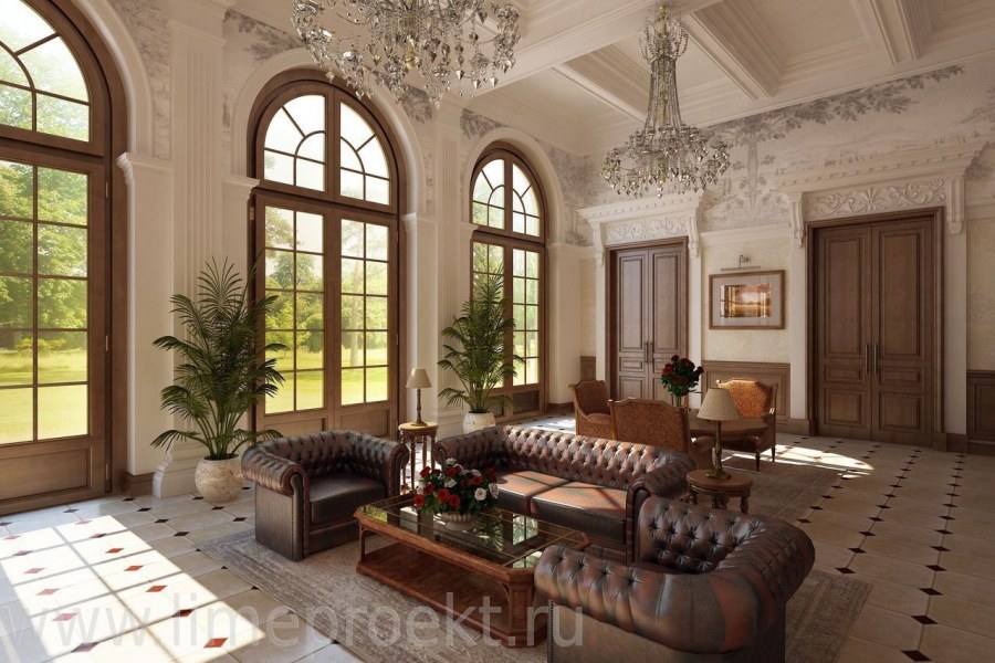 Гостиная с камином в стиле арт деко