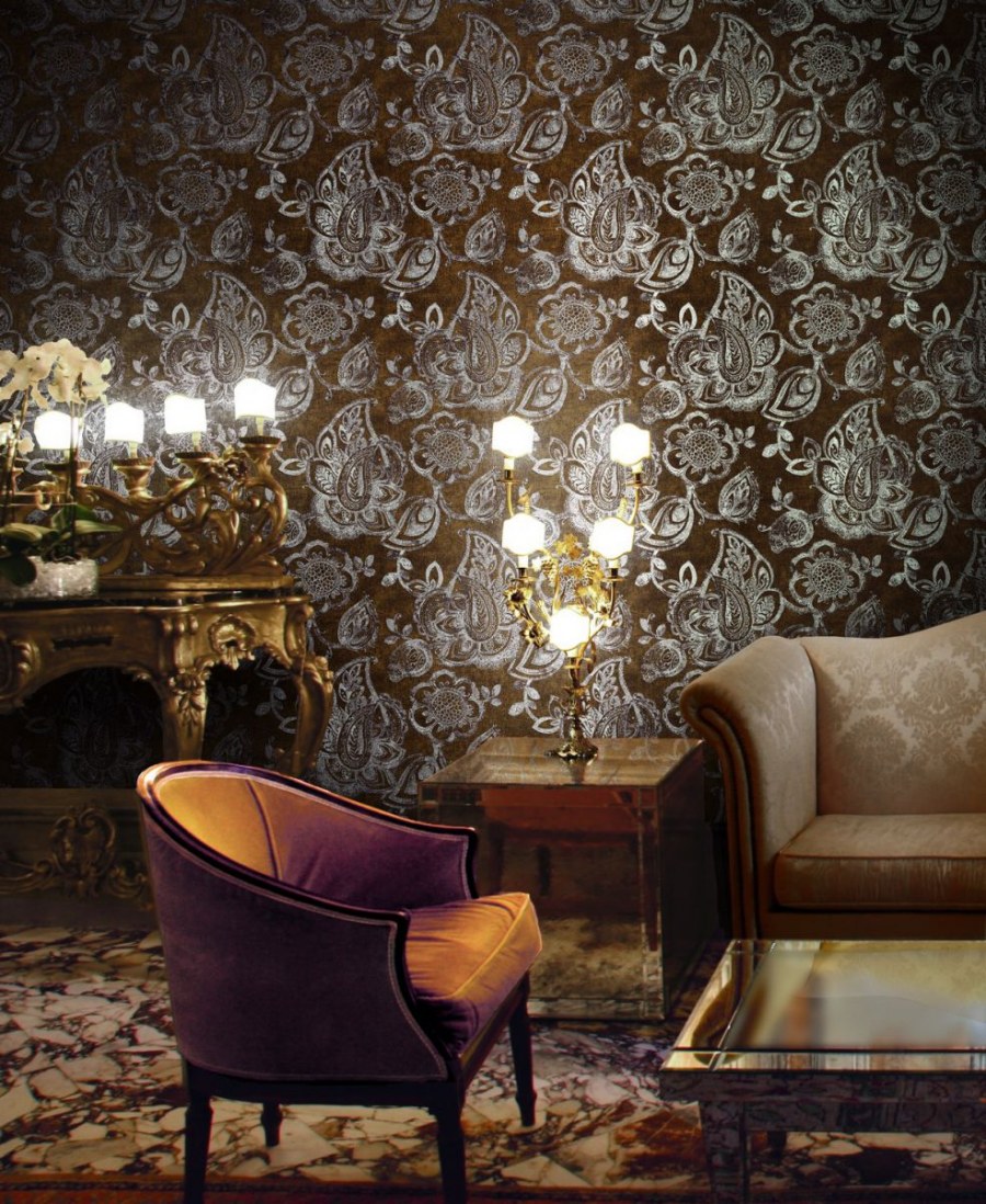 Золотая стена в интерьере