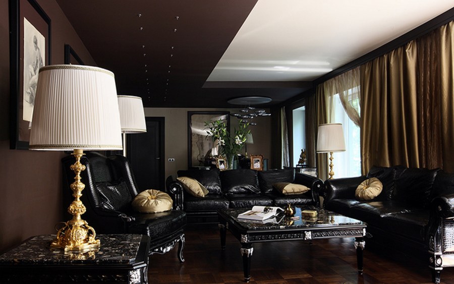Интерьер черный с золотом