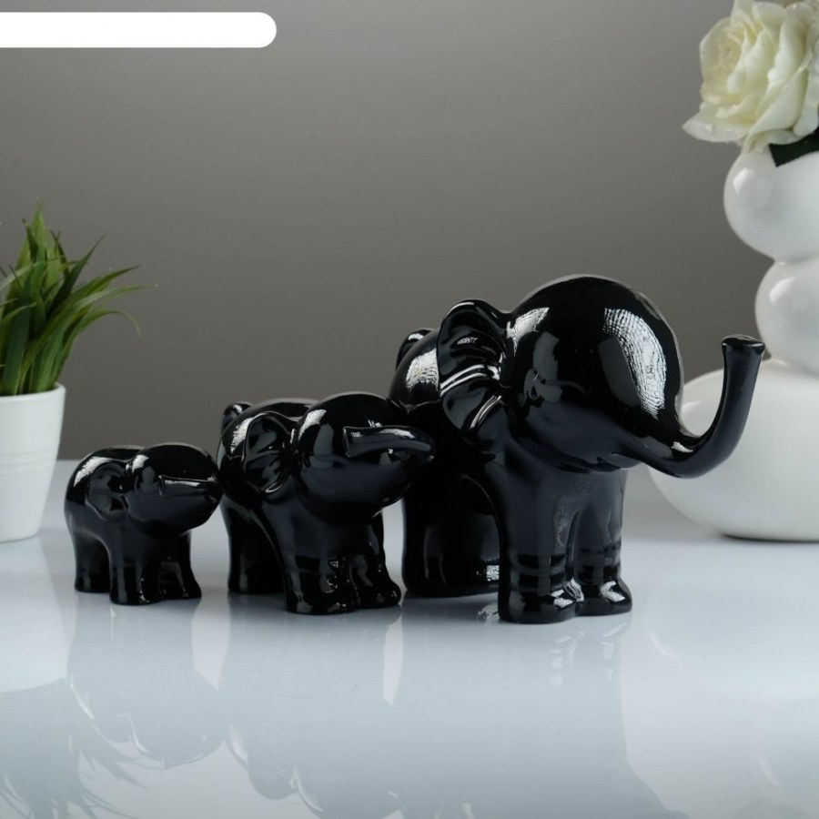 Фигура "пара слонов" черный + белый глянец 7х12х16см