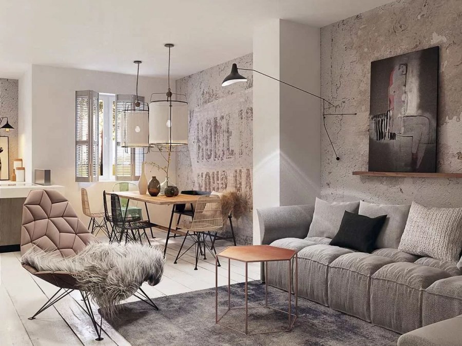 Декоративная штукатурка в стиле лофт в интерьере