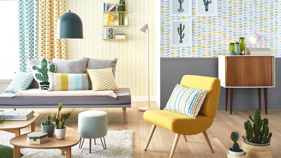 Зеленые шторы в скандинавском стиле