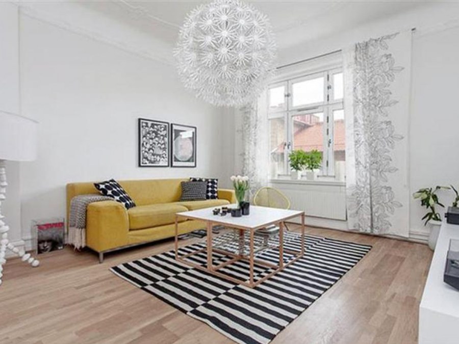 Шторы в скандинавском стиле в интерьере гостиной