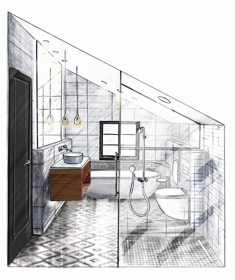 Угловая перспектива интерьера скетч