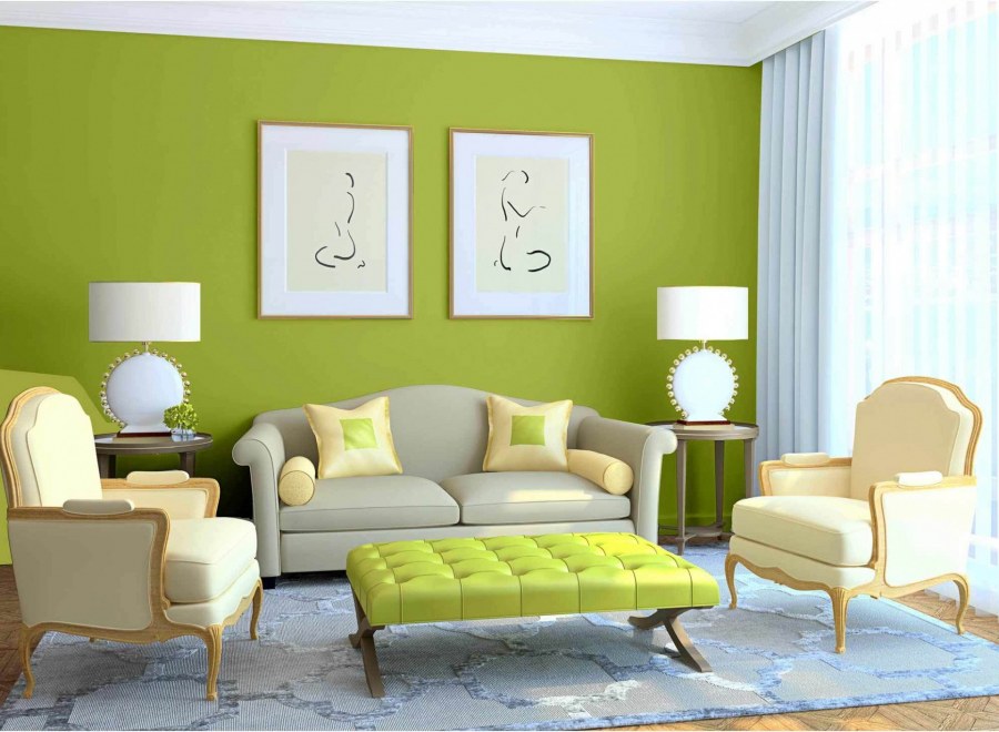 Фисташковые стены в гостиной