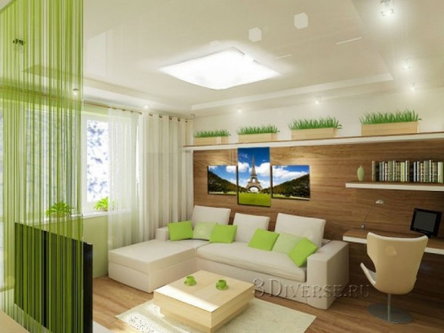 Интерьер зелёный экостиль