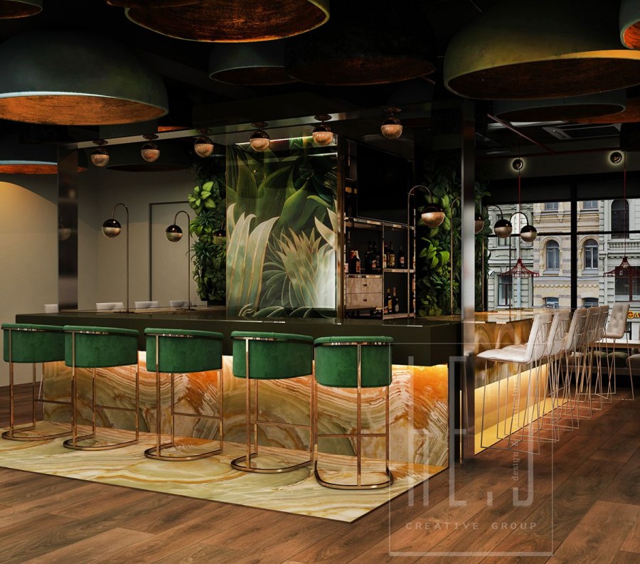 Необычная барная стойка в кафе