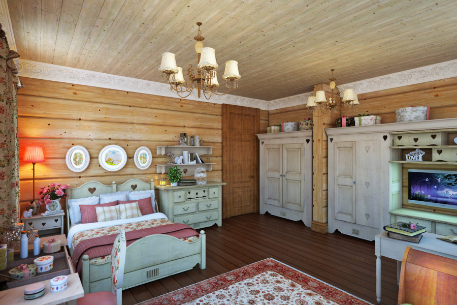 Интерьеры бревенчатых домов в стиле Прованс