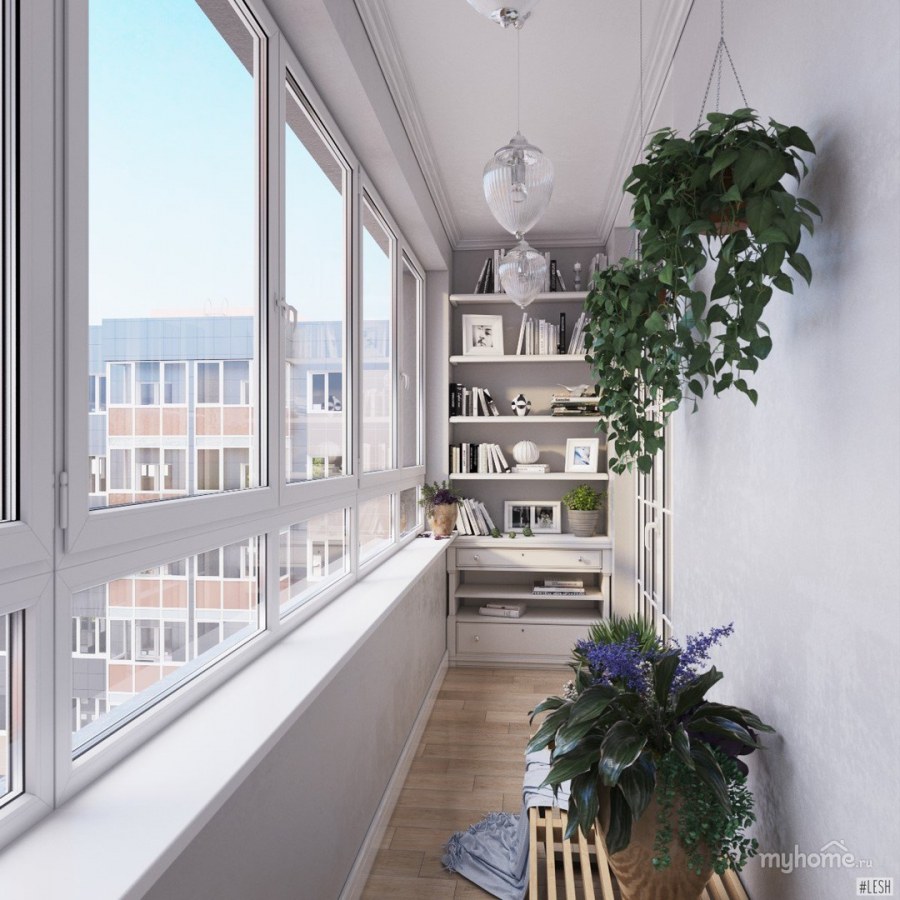 Интерьер широкой лоджии