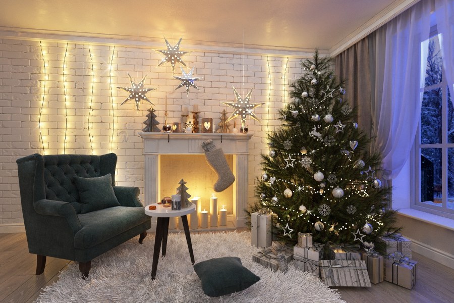 Новогодние гирлянды в интерьере квартиры