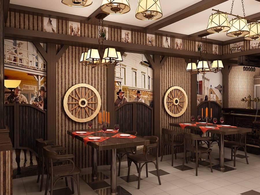 Интерьер кафе в деревянном стиле