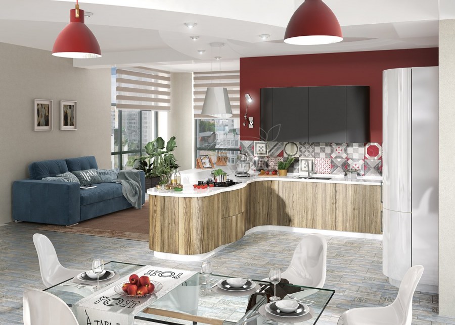 Кухня современный Минимализм со стеклянными фасадами