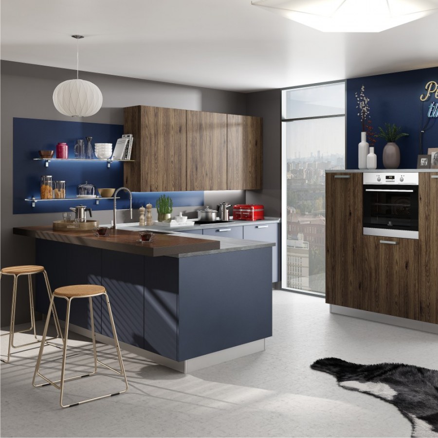 Квартирный вопрос синяя кухня с танцующими котами