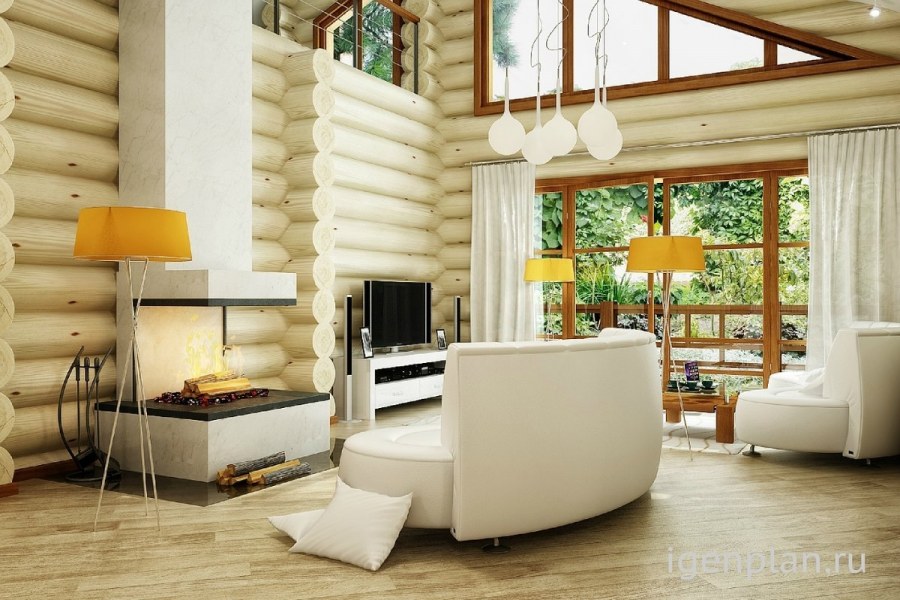 Дом из оцилиндрованного бревна внутри