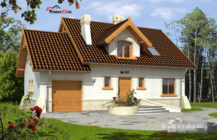 Одноэтажный дом с мансардой и лоджией