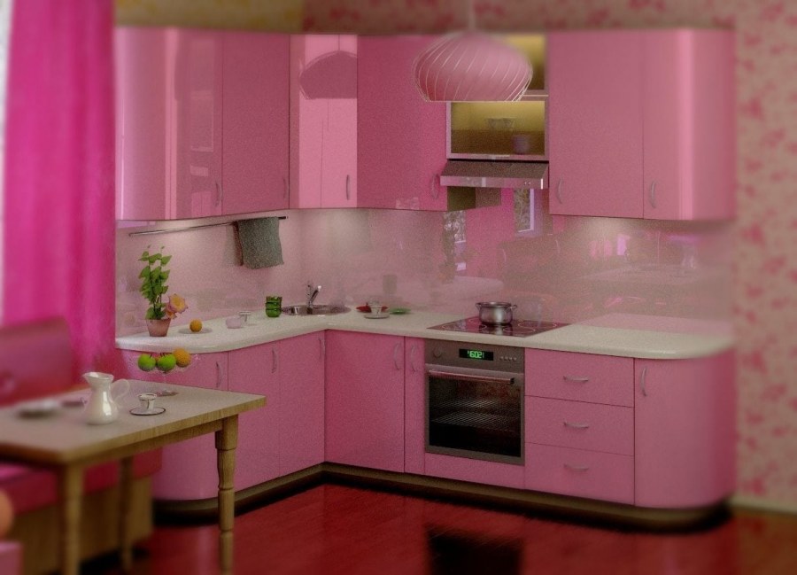 Кухонный гарнитур сиренево розового цвета