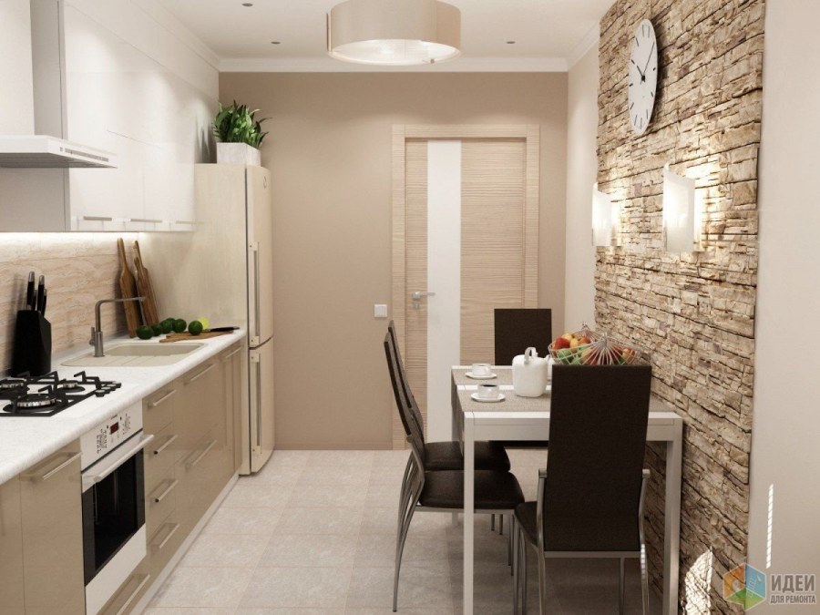 Декоративный камень в маленькой кухне