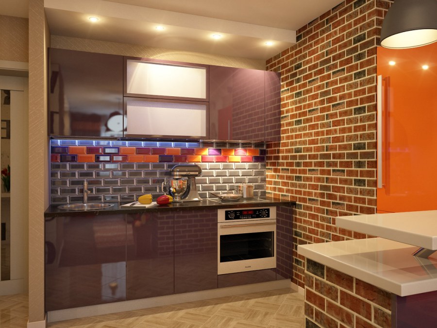Декор кирпичной стены на кухне