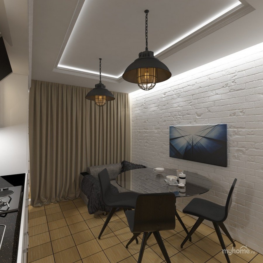 Кухня в стиле лофт белый кирпич