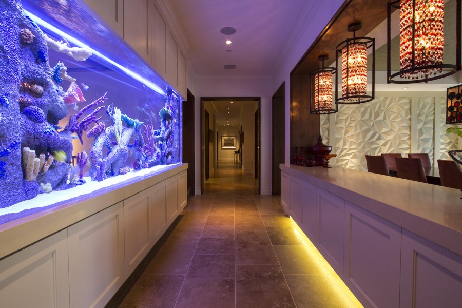 Длинный коридор с аквариумом