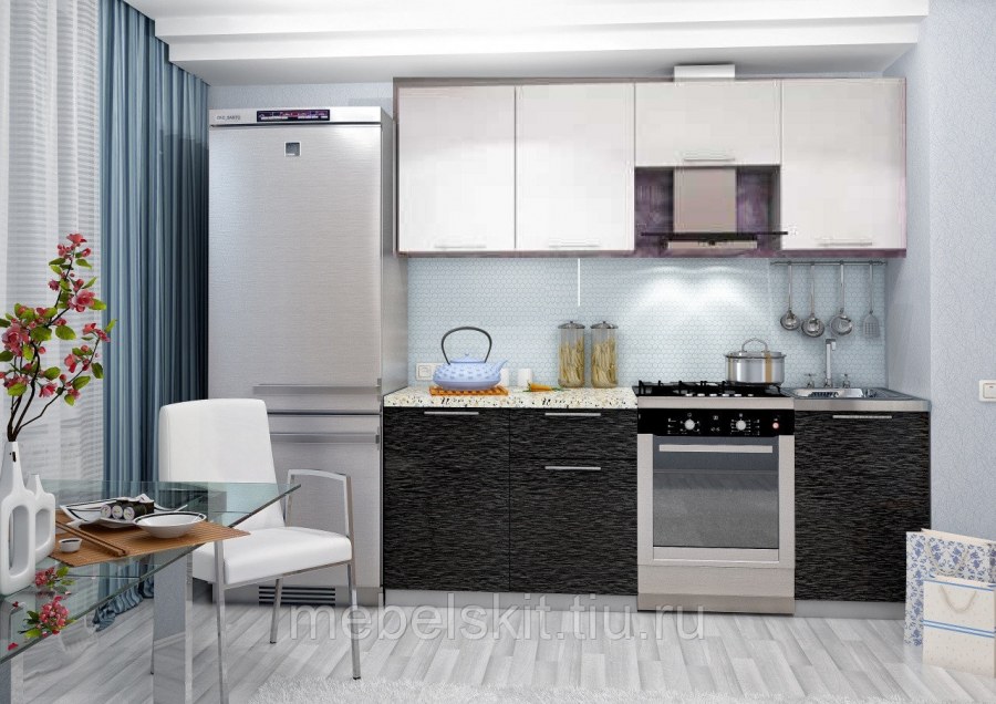Кухня олива 2.1 м черный / белый металлик