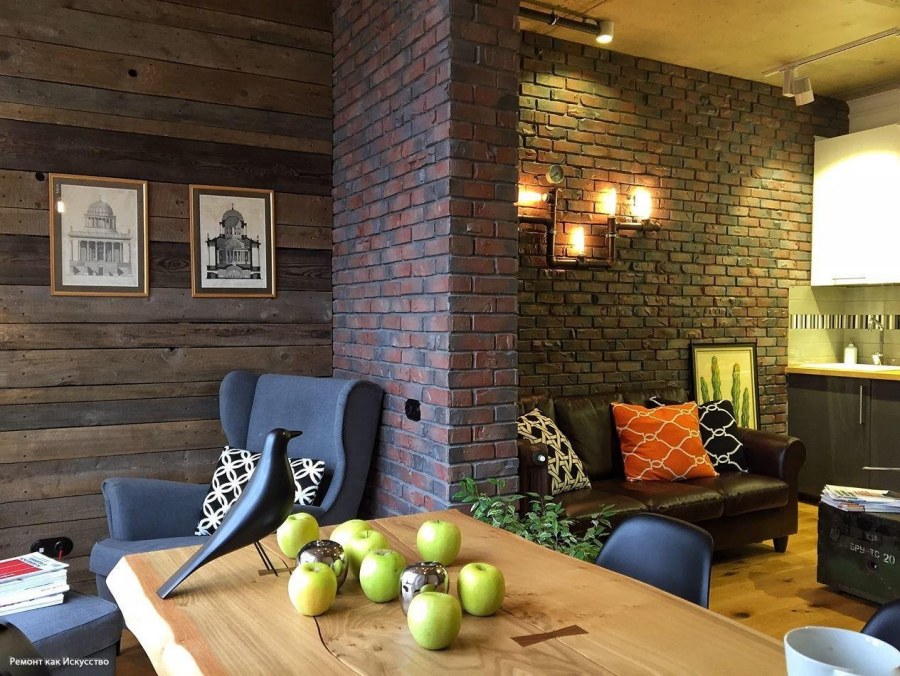 Отделка стен деревом в стиле лофт