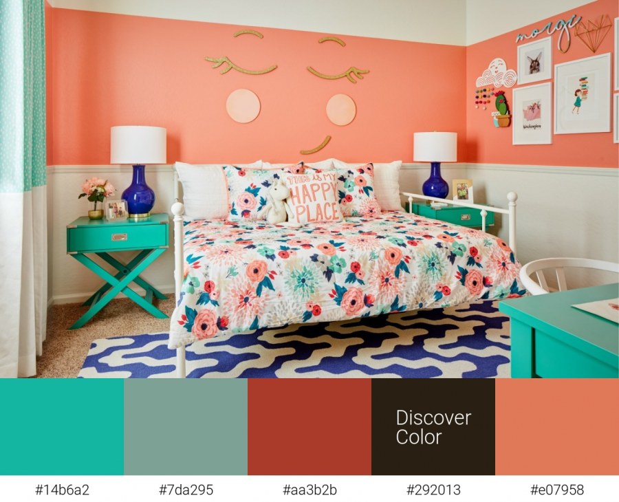 Бирюзовый и коралловый в интерьере