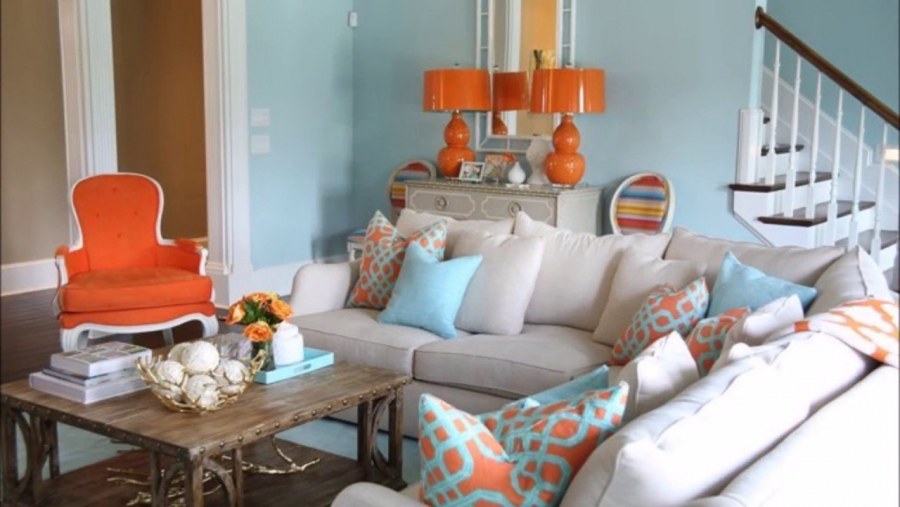Голубой и оранжевый в интерьере