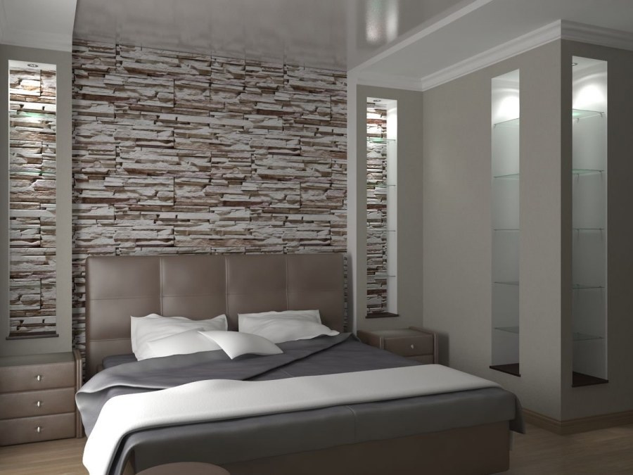 Декоративный камень в интерьере спальни