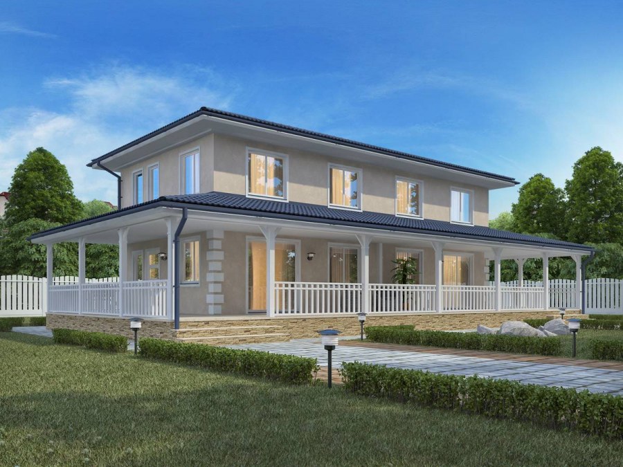 Проекты двухэтажных домов с террасой