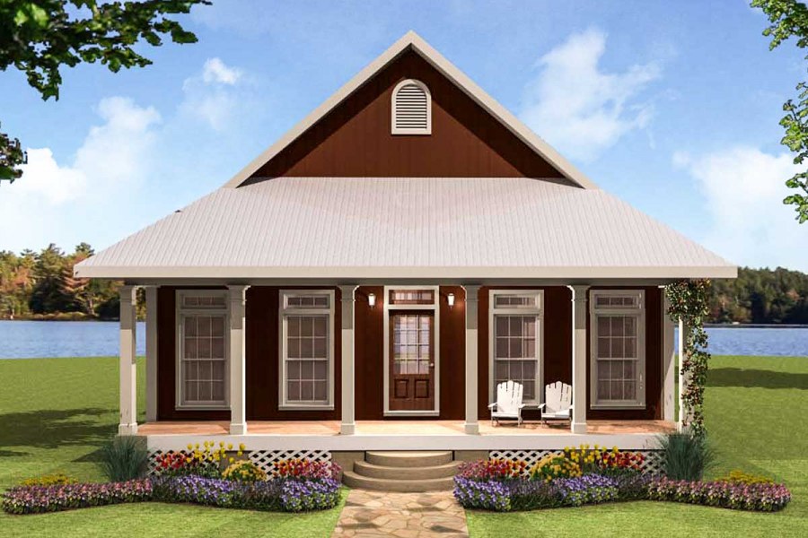 Одноэтажный домик с верандой