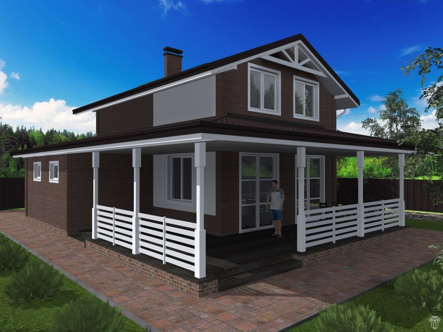 Двухэтажный дом с верандой