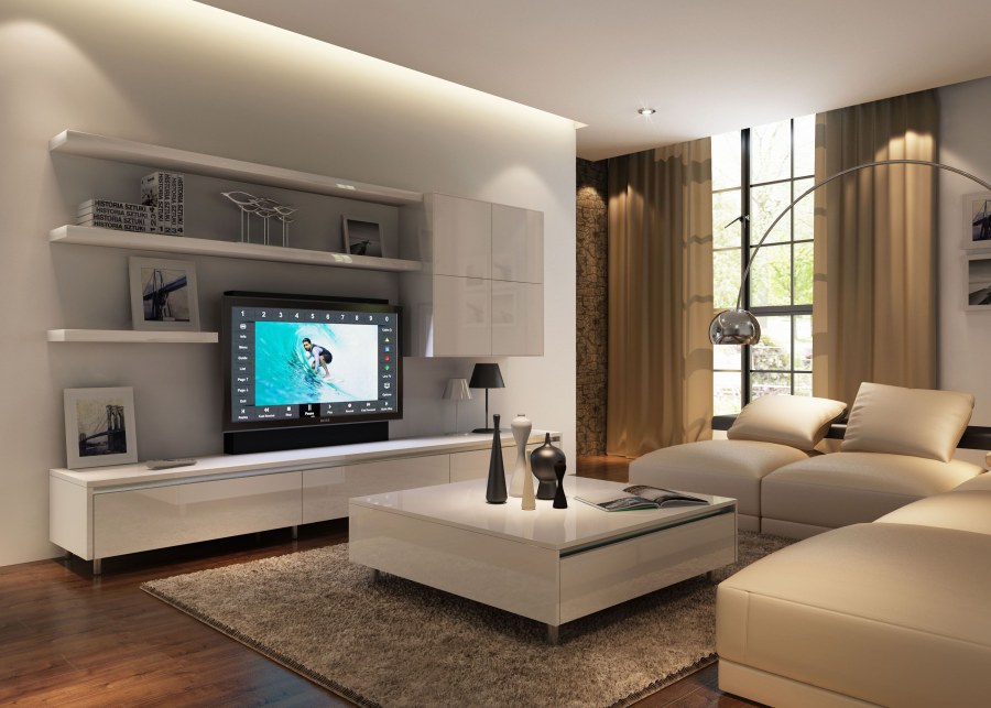Гостиная для ТВ зоны с полками
