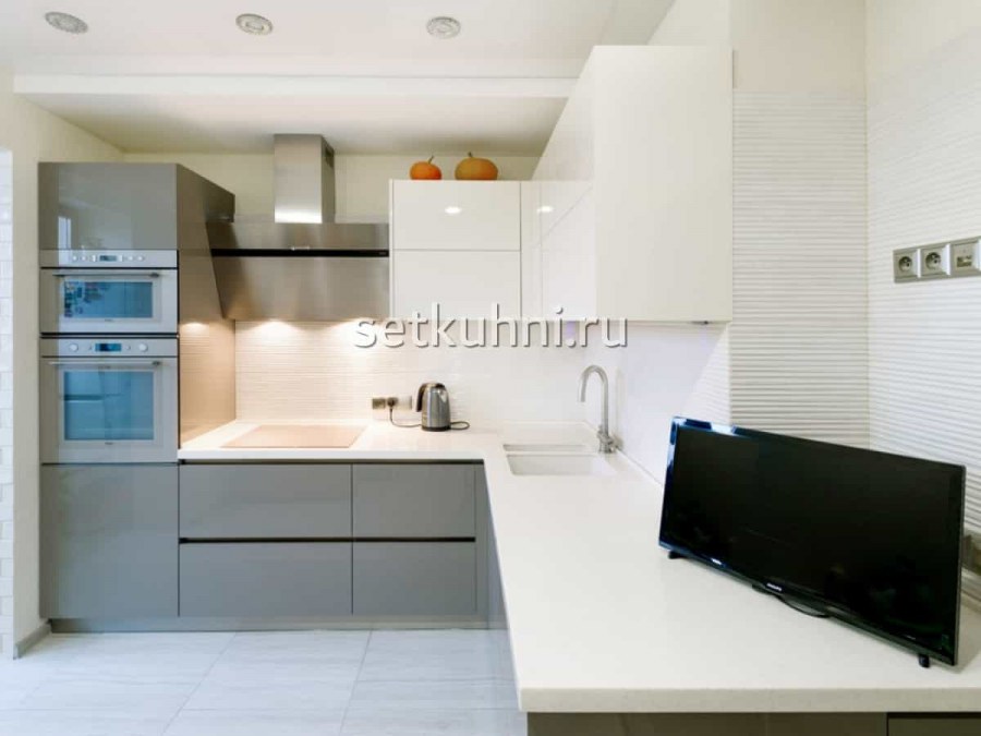 Угловые современные кухни без ручек